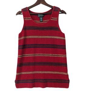 Vintage Lauren Ralph Lauren Womens Y2K Red Stripe Knit Tank Top Linen Blend Sz L
